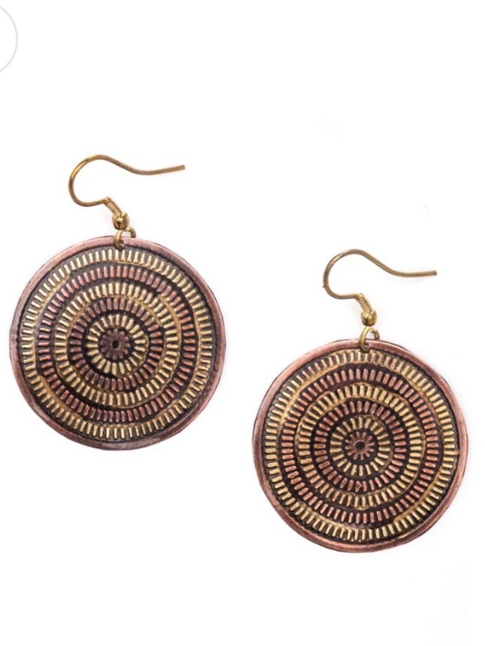 Boho Matr Boomie Zara India Brass Metal Disk Multi Tone Metal Boho Earrings